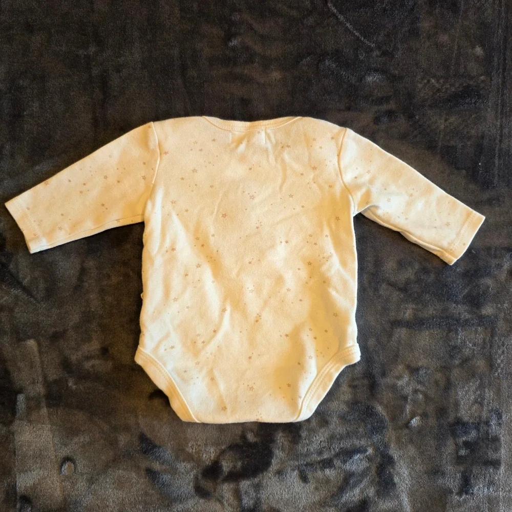 Rabbit + Bear Organic Cotton Puppy Star Bodysuit Long Sleeve Cream 0-3M